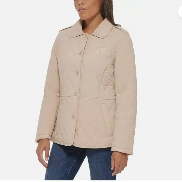 Tommy Hilfiger Women's Classic Quilted Jacket Fully Lined Collar Chino(Tan)-XS - Picture 3 of 5